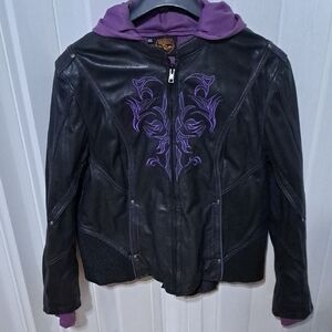 Milwaukee Black Leather Jacket with Purple Details